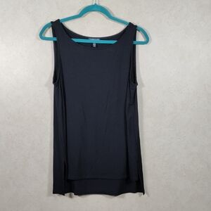 01116 Eileen Fisher black stretch knit high low tank top M